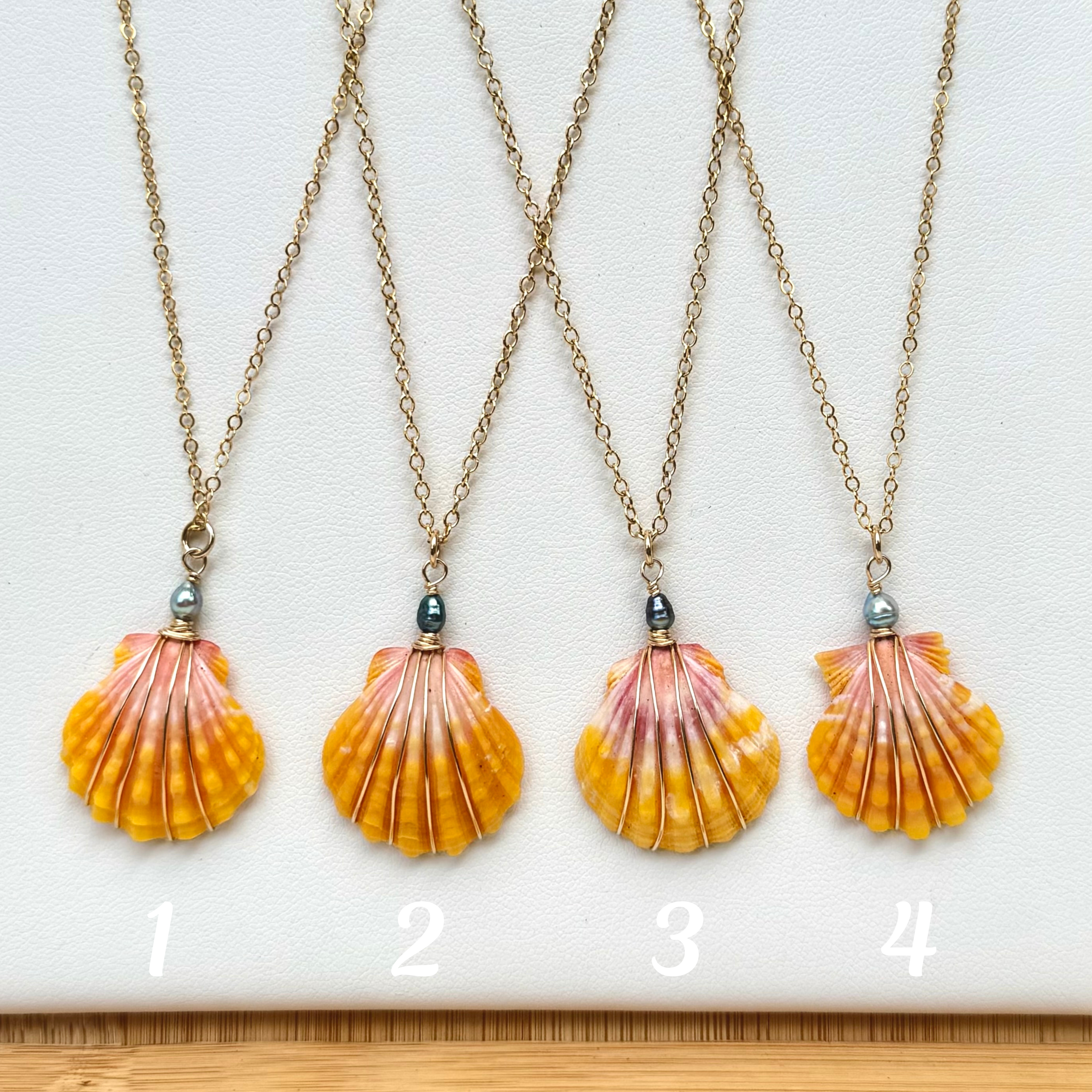 Mermaid Sunrise Shell Necklace with Tahitian Pearls & Akoya Pearls